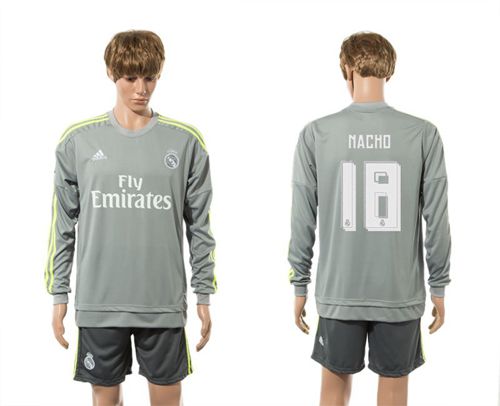 Real Madrid #18 Nacho Away Long Sleeves Soccer Club Jersey