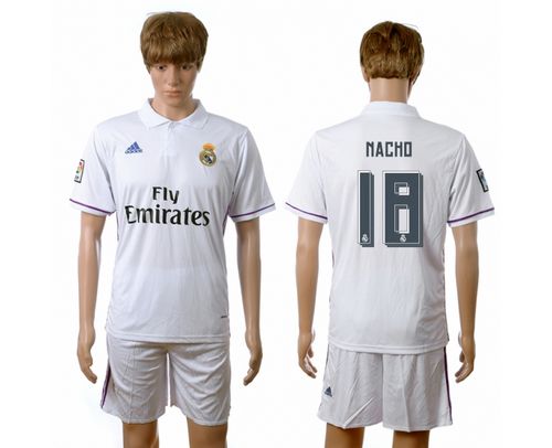 Real Madrid #18 Nacho White Home Soccer Club Jersey