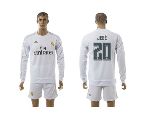 Real Madrid #20 Jese White Home Long Sleeves Soccer Club Jersey