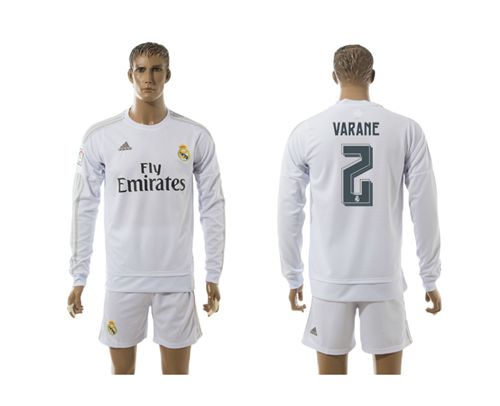 Real Madrid #2 Varane White Home Long Sleeves Soccer Club Jersey