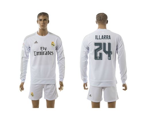 Real Madrid #24 ILLARRA White Home Long Sleeves Soccer Club Jersey