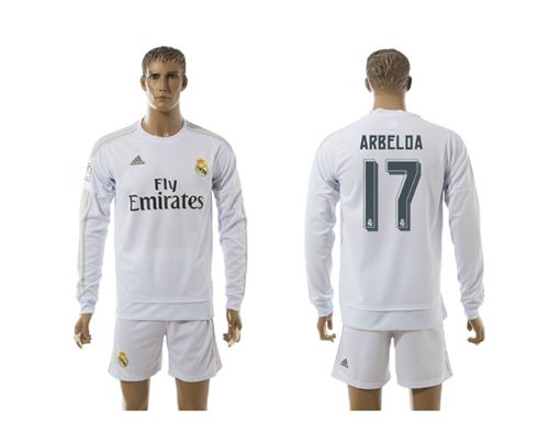 Real Madrid #17 Arbeloa White Home Long Sleeves Soccer Club Jersey