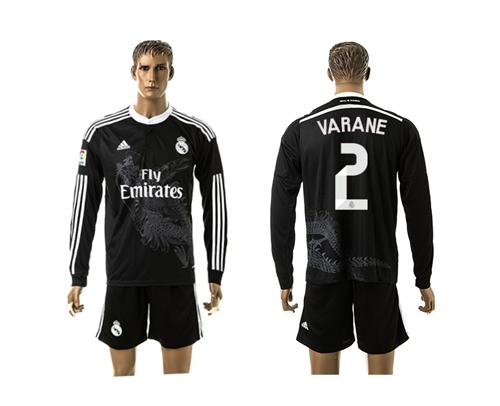 Real Madrid #2 Varane Black Away Long Sleeves Soccer Club Jersey