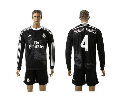 Real Madrid #4 Sergio Ramos Black Away Long Sleeves Soccer Club Jersey