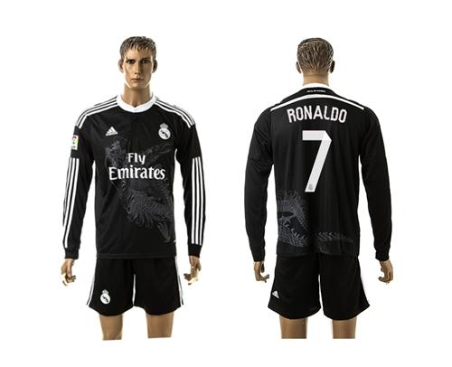 Real Madrid #7 Ronaldo Black Away Long Sleeves Soccer Club Jersey