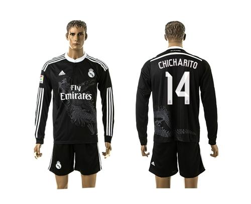 Real Madrid #14 Chicharito Black Away Long Sleeves Soccer Club Jersey