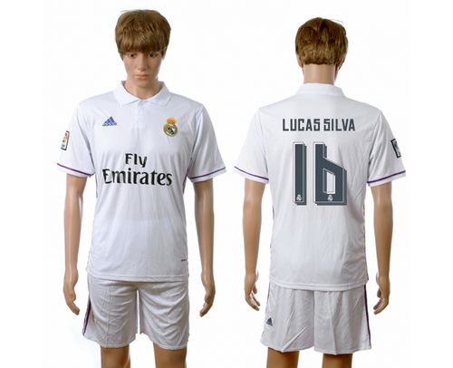 Real Madrid #16 Lucas Silva White Home Soccer Club Jersey