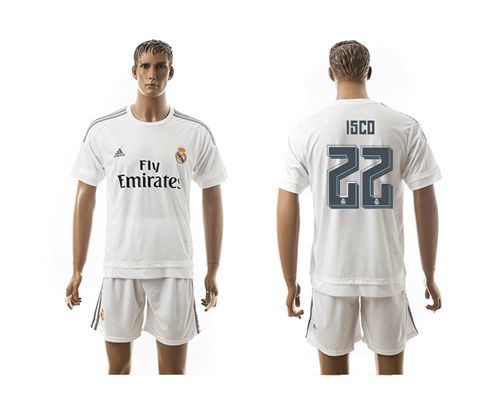 Real Madrid #22 Isco White Home (Big Number) Soccer Club Jersey