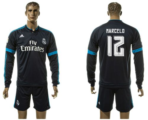 Real Madrid #12 Marcelo Sec Away Long Sleeves Soccer Club Jersey