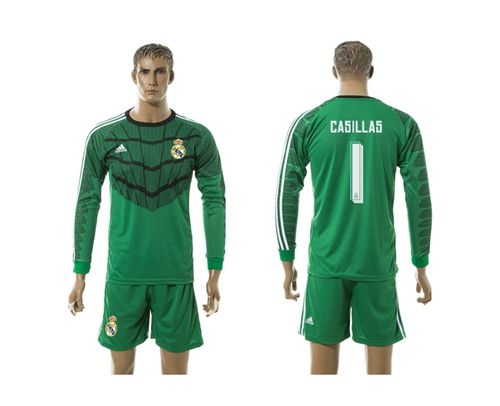 Real Madrid #1 Casillas Green Long Sleeves Soccer Club Jersey