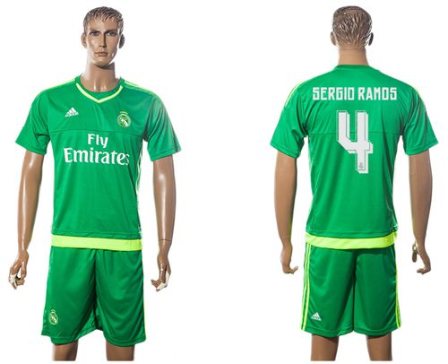 Real Madrid #4 Sergio Ramos Green Goalkeeper Soccer Club Jersey