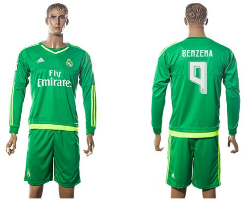 Real Madrid #9 Benzema Green Goalkeeper Long Sleeves Soccer Club Jersey
