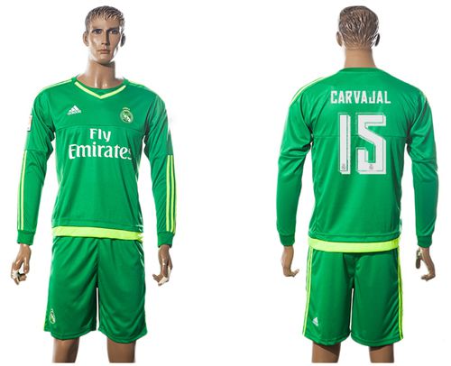 Real Madrid #15 Carvajal Green Goalkeeper Long Sleeves Soccer Club Jersey