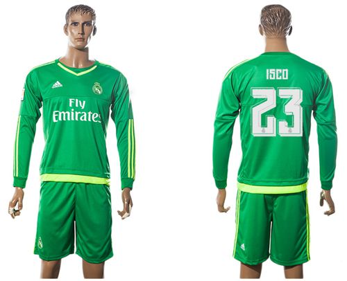 Real Madrid #23 Isco Green Goalkeeper Long Sleeves Soccer Club Jersey