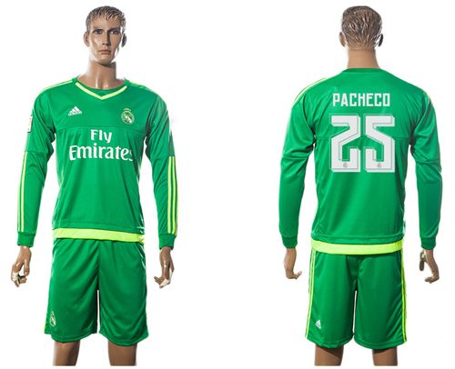 Real Madrid #25 Pacheco Green Goalkeeper Long Sleeves Soccer Club Jersey