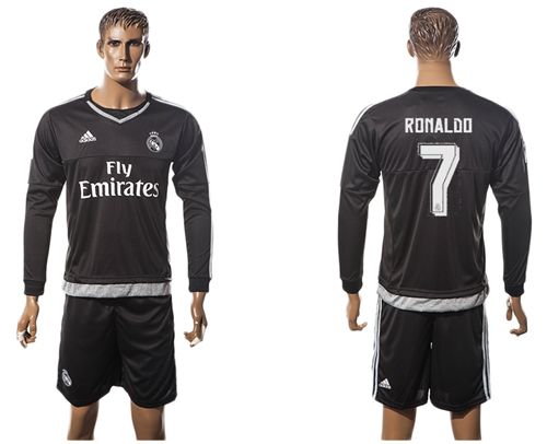 Real Madrid #7 Ronaldo Black Goalkeeper Long Sleeves Soccer Club Jersey