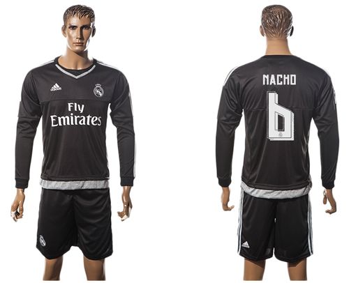 Real Madrid #6 Nacho Black Goalkeeper Long Sleeves Soccer Club Jersey
