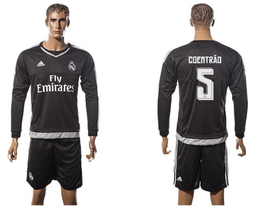 Real Madrid #5 Coentrao Black Goalkeeper Long Sleeves Soccer Club Jersey