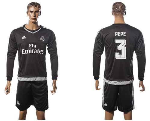 Real Madrid #3 Pepe Black Goalkeeper Long Sleeves Soccer Club Jersey