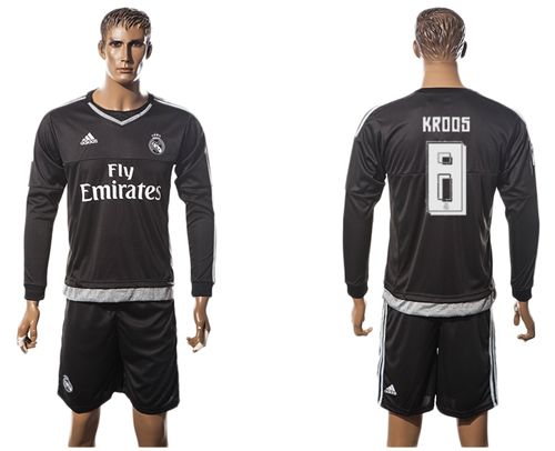 Real Madrid #8 Kroos Black Goalkeeper Long Sleeves Soccer Club Jersey