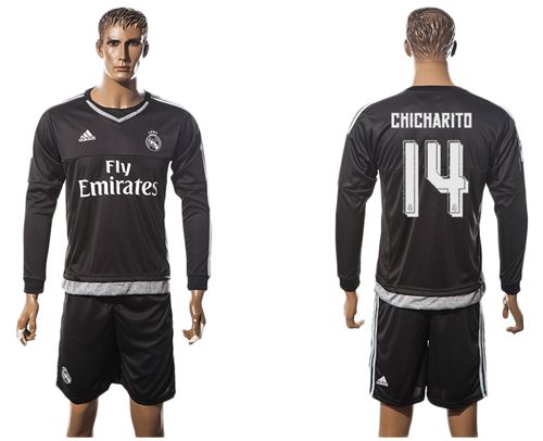 Real Madrid #14 Chicharito Black Goalkeeper Long Sleeves Soccer Club Jersey