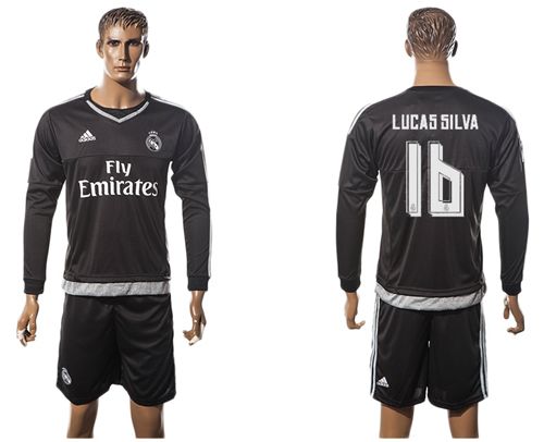 Real Madrid #16 Lucas Silva Black Goalkeeper Long Sleeves Soccer Club Jersey