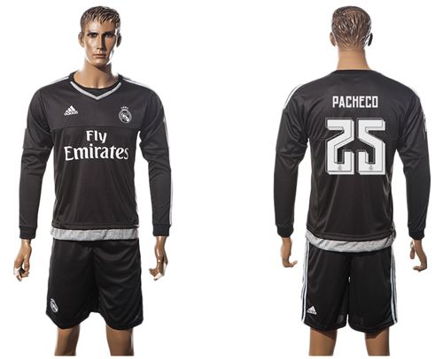 Real Madrid #25 Pacheco Black Goalkeeper Long Sleeves Soccer Club Jersey