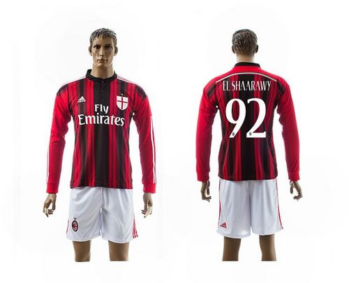 AC Milan #92 El Shaarawy Home Long Sleeves Soccer Club Jersey