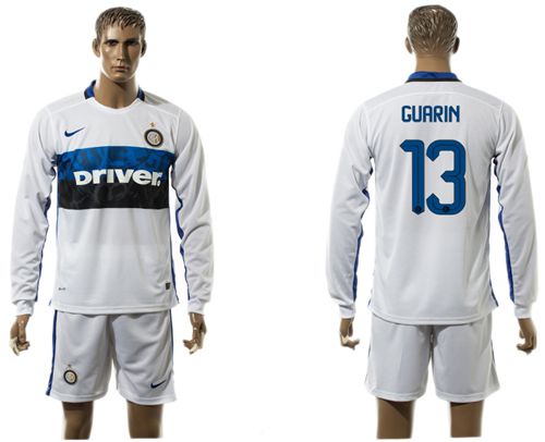 Inter Milan #13 Guarin White Away Long Sleeves Soccer Club Jersey