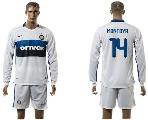 Inter Milan #14 Montoya White Away Long Sleeves Soccer Club Jersey