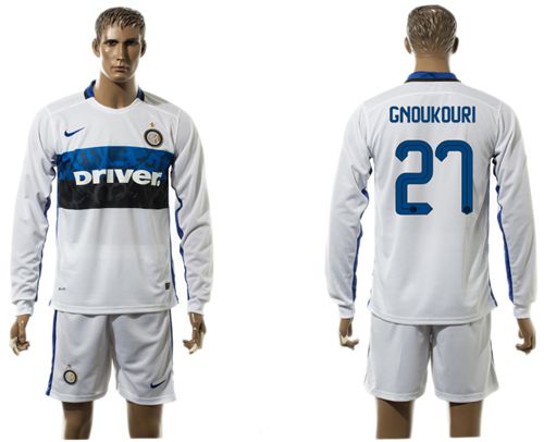 Inter Milan #27 Gnoukouri White Away Long Sleeves Soccer Club Jersey