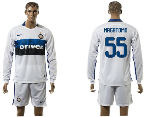 Inter Milan #55 Nagatomo White Away Long Sleeves Soccer Club Jersey