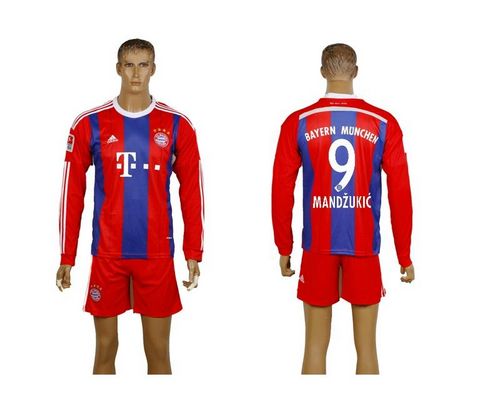 Bayern Munchen #9 Mandzukic Home Long Sleeves Soccer Club Jersey