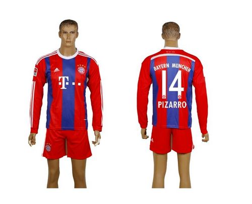 Bayern Munchen #14 Pizarro Home Long Sleeves Soccer Club Jersey