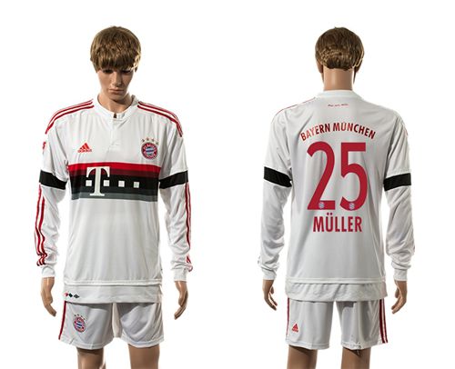 Bayern Munchen #25 Muller Away Long Sleeves Soccer Club Jersey