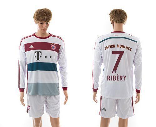 Bayern Munchen #7 Ribery White Away Long Sleeves Soccer Club Jersey