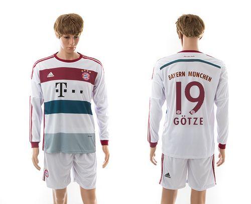 Bayern Munchen #19 Gotze White Away Long Sleeves Soccer Club Jersey