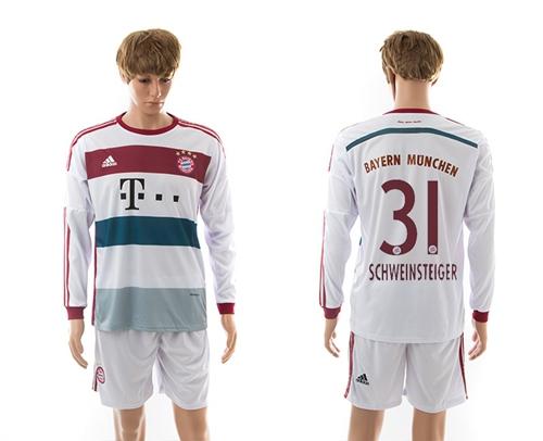 Bayern Munchen #31 Schweinsteiger White Away Long Sleeves Soccer Club Jersey