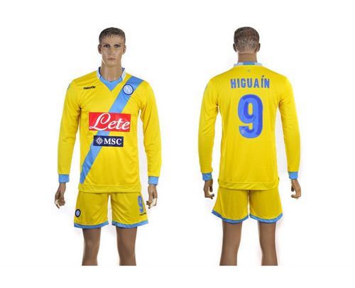 Naples #9 Higuain Yellow Away Long Sleeves Soccer Club Jersey