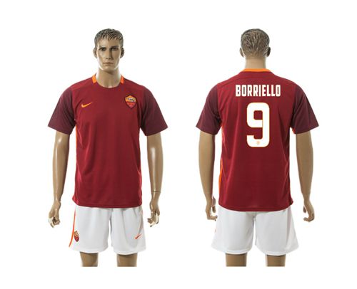 Roma #9 Borriello Red Home Soccer Club Jersey