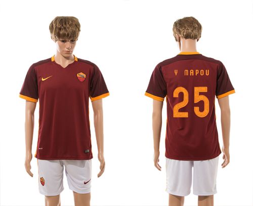 Roma #25 Y Mapou Red Home Soccer Club Jersey