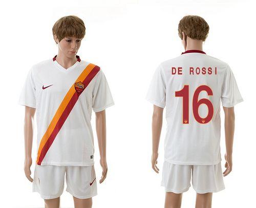 Roma #16 De Rossi White Away Soccer Club Jersey