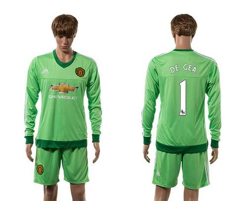 Manchester United #1 De Gea Green Goalkeeper Long Sleeves Soccer Club Jersey
