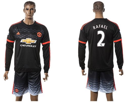 Manchester United #2 Rafael Black Long Sleeves Soccer Club Jersey