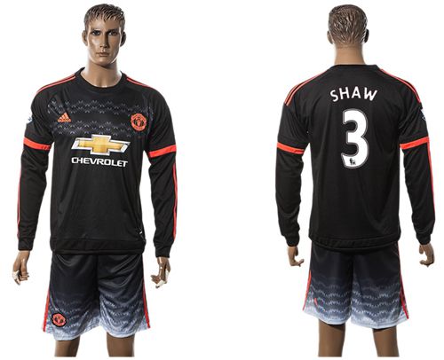 Manchester United #3 Shaw Black Long Sleeves Soccer Club Jersey