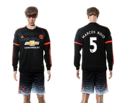 Manchester United #5 Marcos Rojo Black Long Sleeves Soccer Club Jersey