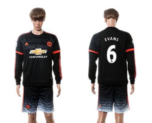 Manchester United #6 Evans Black Long Sleeves Soccer Club Jersey