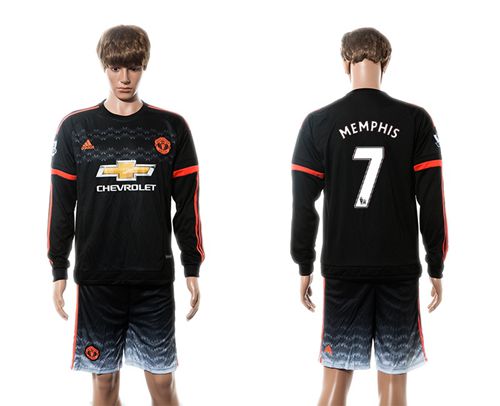 Manchester United #7 Memphis Black Long Sleeves Soccer Club Jersey