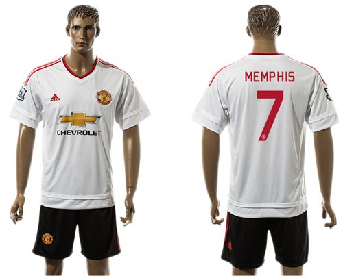 Manchester United #7 Memphis UEFA Champions White Away Soccer Club Jersey