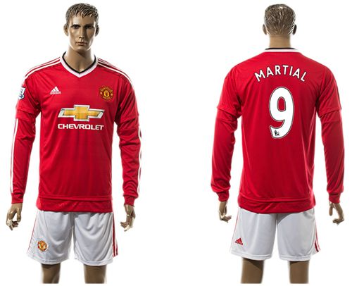 Manchester United #9 Martial Red Home Long Sleeves Soccer Club Jersey